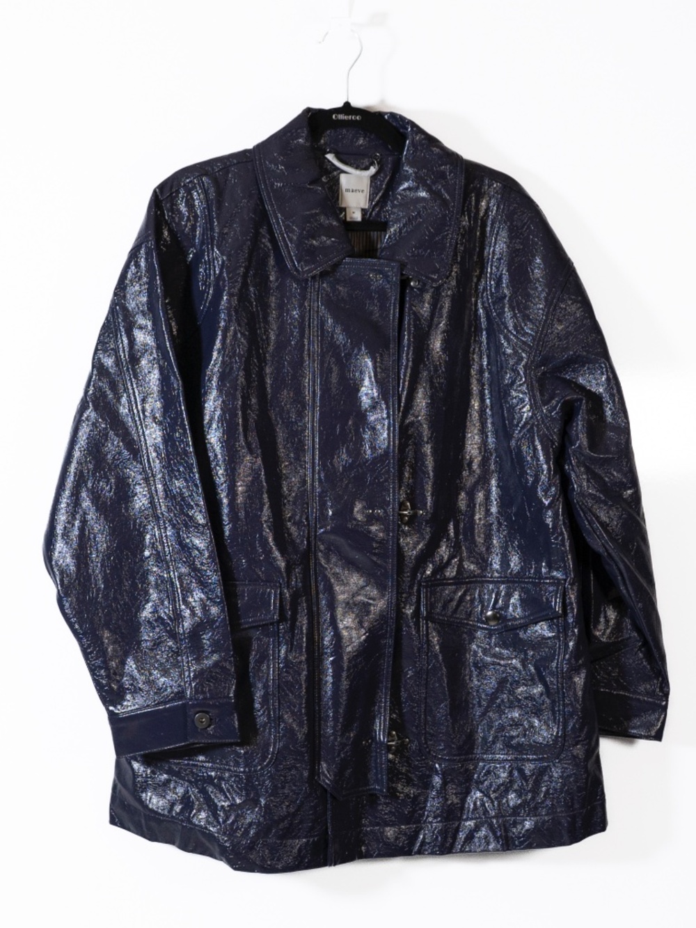 NEW Maeve Anthropologie Faux Patent Leather Caraber Waterproof Jacket Nightfall